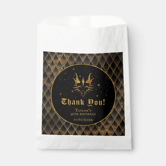 Sachets En Papier Black Dragon Scales Or Anniversaire Merci (Devant)