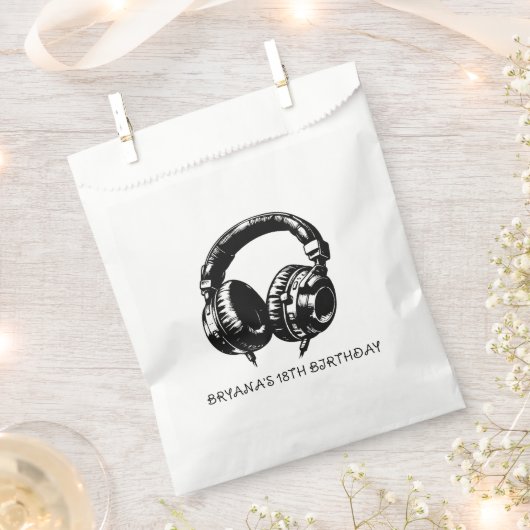 Sachets En Papier Black Music Headphones Dance DJ Anniversaire (Coupé)