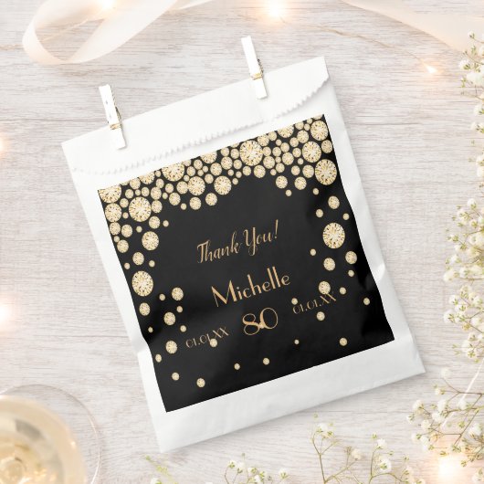 Sachets En Papier Black or nom merci 80e anniversaire (Coupé)