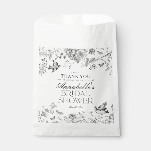Sachets En Papier Black Toile De Jouy Floral Bridal Shower Dessert (Devant)