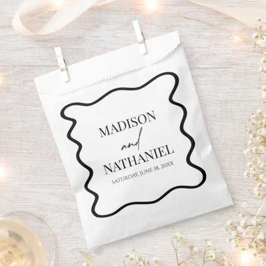 Sachets En Papier Black White Elegant Wavy Border Wedding (Coupé)
