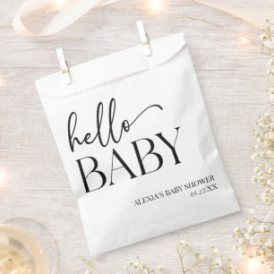 Sachets En Papier Black White Minimaliste Hello Baby shower bébé