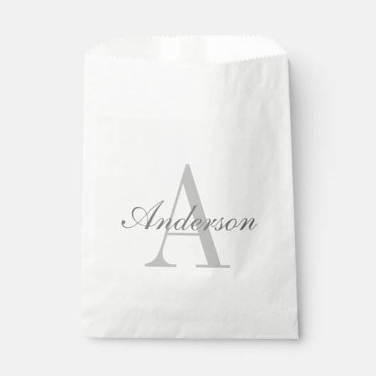 Sachets En Papier Blanc élégant & Monogramme Gris (Devant)