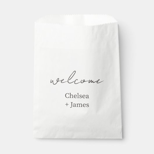 Sachets En Papier BLANCHE | Mariage d'accueil de script chic (Devant)