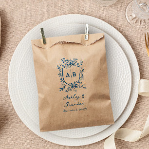 Sachets En Papier Blason de monogramme floral fantaisiste bleu franç