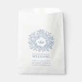 Sachets En Papier Bleu blanc cercle feuille dessin monogramme mariag (Devant)