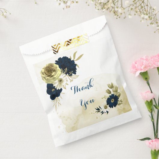 Sachets En Papier bleu marine ivoire blanc et fleurs d'or mariage (Scellé)