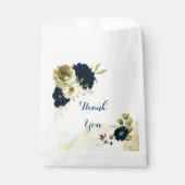 Sachets En Papier bleu marine ivoire blanc et fleurs d'or mariage (Devant)