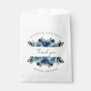 Sachets En Papier Bleu poussiéreux et Merci floral de marine