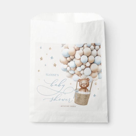 Sachets En Papier Bleu Teddy Bear Balloon Bearly Wait Baby shower (Devant)