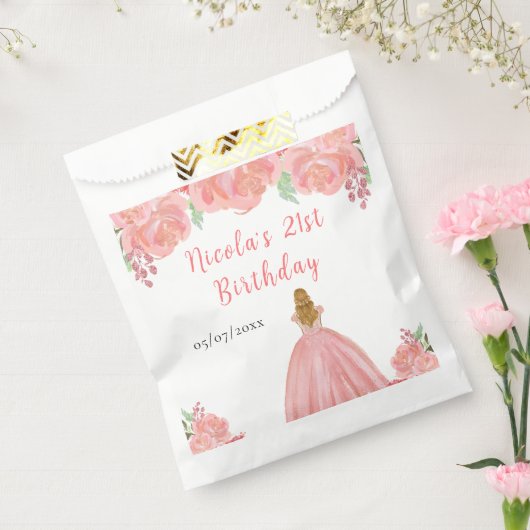 Sachets En Papier Blonde Hair Princess Pink Floral Birthday Party (Scellé)