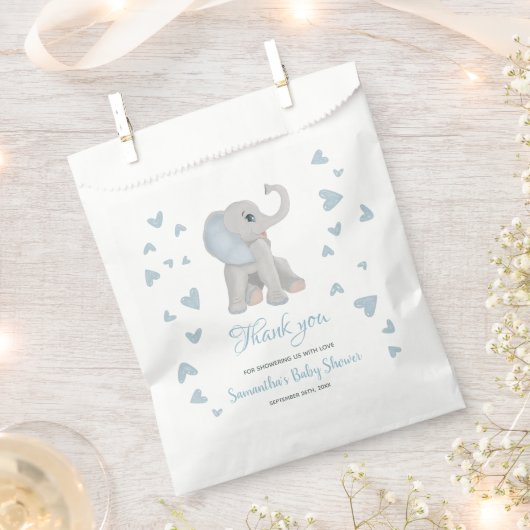Sachets En Papier Blue Elephant Aquarelle Baby shower garçon (Coupé)