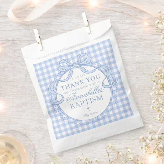 Sachets En Papier Blue Gingham Coquette Bow Baptism Dessert (Coupé)