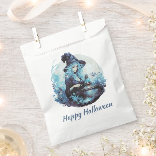Sachets En Papier Blue Haired Witch et Cauldron Happy Halloween (Coupé)