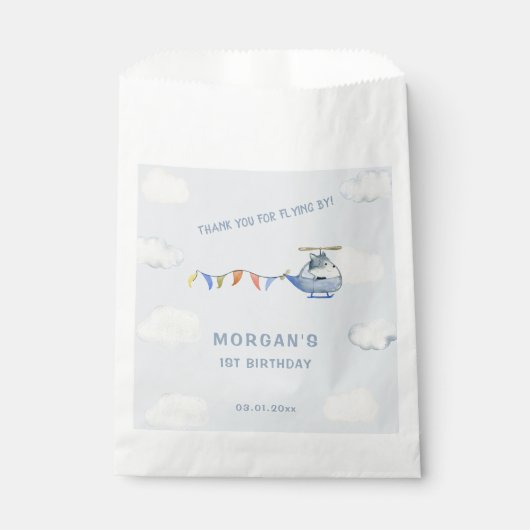 Sachets En Papier Blue Helicopter mignon Loup premier anniversaire (Devant)