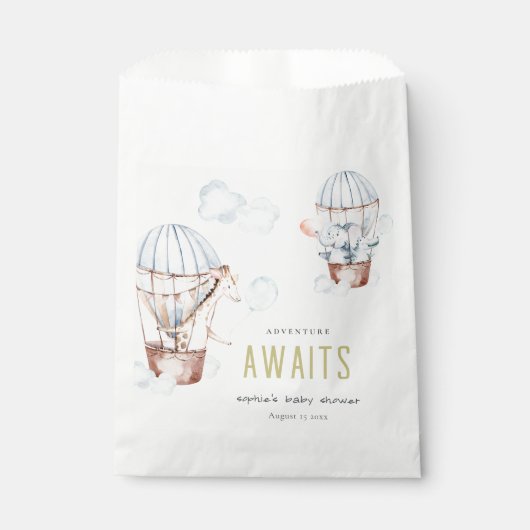 Sachets En Papier Blue Hot Air Balloon Safari Animaux Baby shower (Devant)