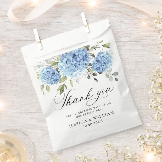 Sachets En Papier Blue Hydrangea Floral Amour et Merci Mariage (Coupé)
