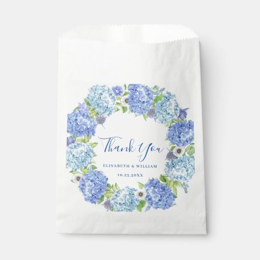 Sachets En Papier Blue Hydrangea Green Love and Thanks Mariage (Devant)