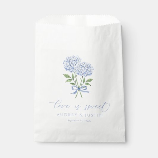 Sachets En Papier Blue Hydrangea Love is Sweet Customisé Mariage (Devant)