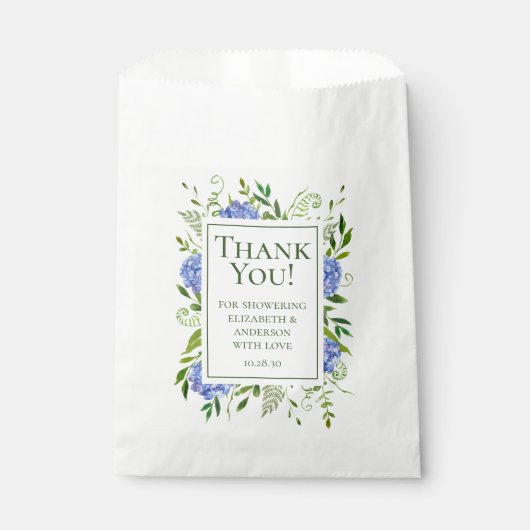 Sachets En Papier Blue Hydrangeas Couples Douche Merci (Devant)