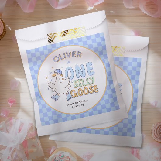 Sachets En Papier Blue One Silly Goose-Retro Boy First Birthday
