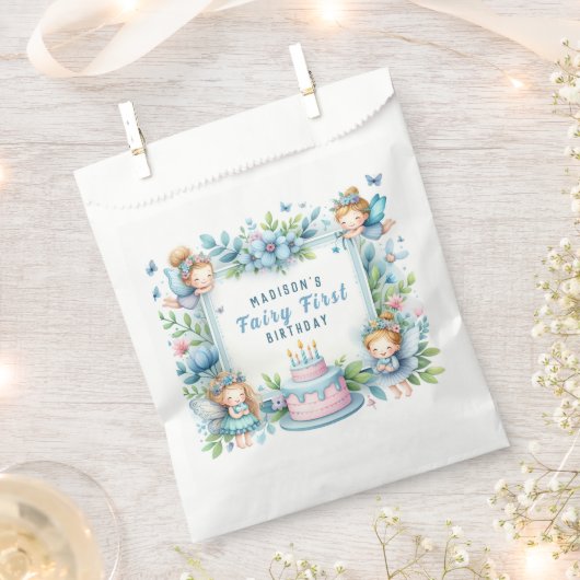 Sachets En Papier Blue Pastel Floral Fairy First Birday - (Coupé)