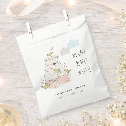 Sachets En Papier Blush Nous Pouvons Attendre L'Ours Baby shower (Coupé)