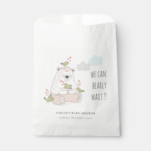 Sachets En Papier Blush Nous Pouvons Attendre L'Ours Baby shower (Devant)