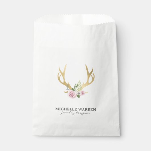Sachets En Papier Bohème Antlers en or avec Fleurs (Devant)