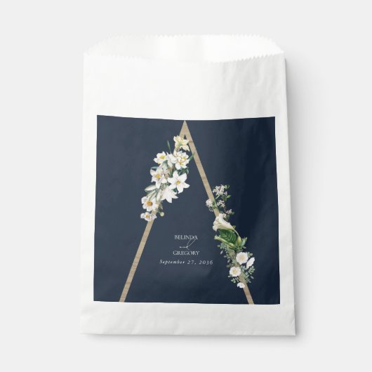 Sachets En Papier Bohème Bohème Pyramide Flore Blanche Mariage Bleu (Devant)