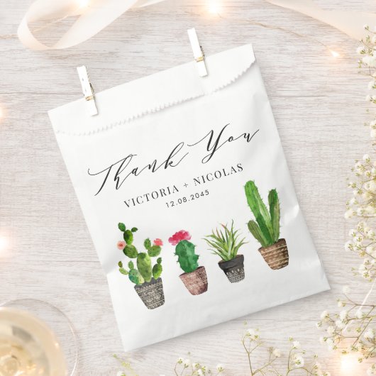 Sachets En Papier Boho Aquarelle Poted Cactus Merci Mariage (Coupé)