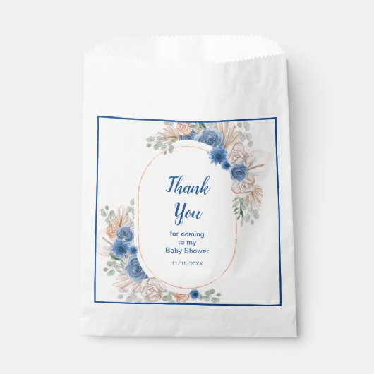 Sachets En Papier Boho Blue Pampas Grass Baby shower (Devant)