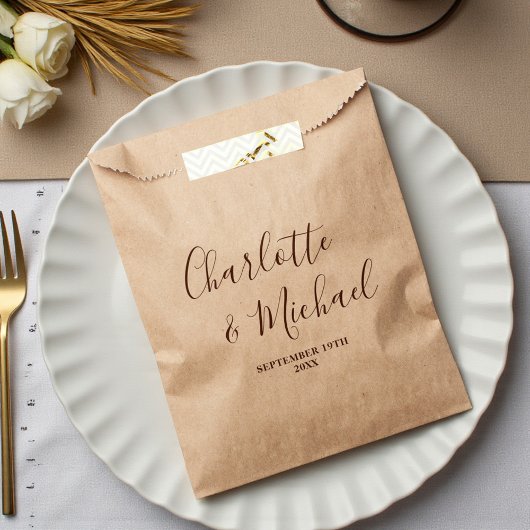 Sachets En Papier Boho Brown Script Minimalist Wedding
