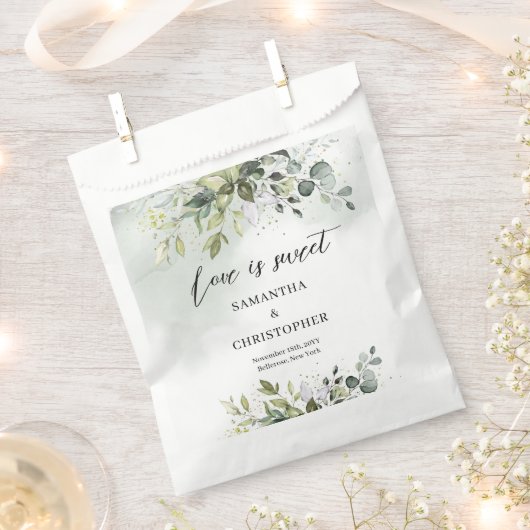 Sachets En Papier Boho Eucalyptus verdure branches or étincelles (Coupé)