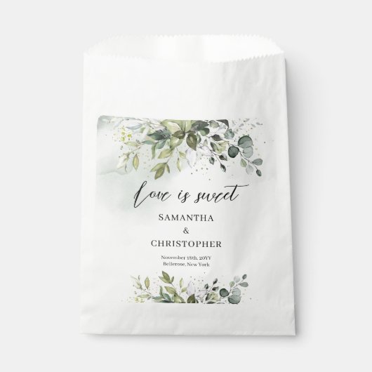 Sachets En Papier Boho Eucalyptus verdure branches or étincelles (Devant)