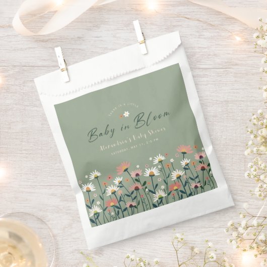 Sachets En Papier Boho Fleur sauvage Sage Green Baby dans la douche (Coupé)