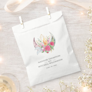 Sachets En Papier Boho Moon Crystals Plumes rose Fleurs Mariage