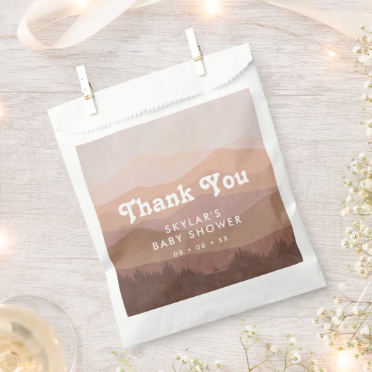 Sachets En Papier Boho Mountains Retro Baby shower rose Merci (Coupé)