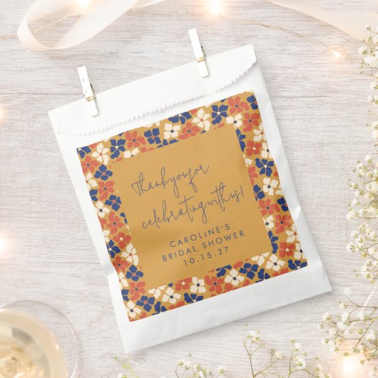 Sachets En Papier Boho Mustard bleu Fête des mariées Floral Merci (Coupé)