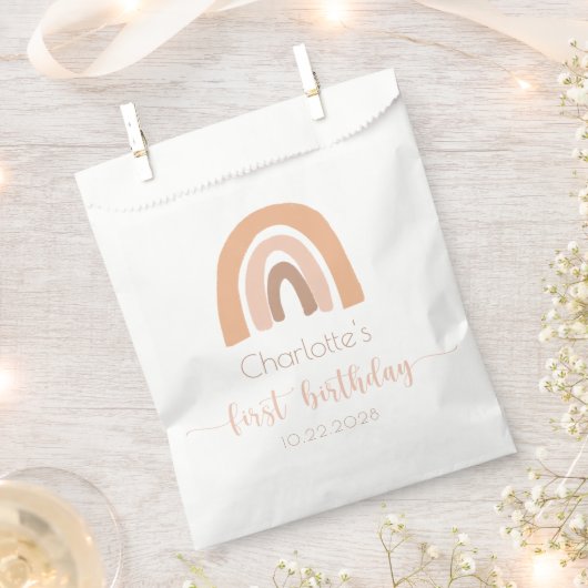 Sachets En Papier Boho Rainbow Pink Pastel Premier anniversaire (Coupé)