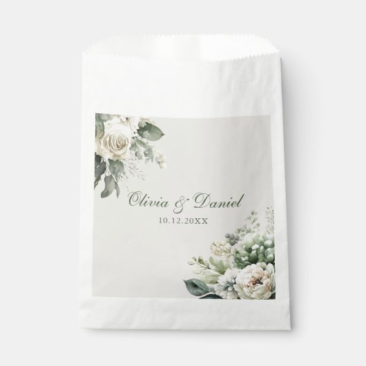Sachets En Papier Boho Sage vert et Mariage de fleurs d'ivoire (Devant)