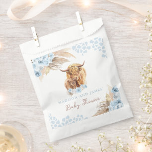Sachets En Papier Boho Saint Vache Bleu Pampas Baby shower Garçon en