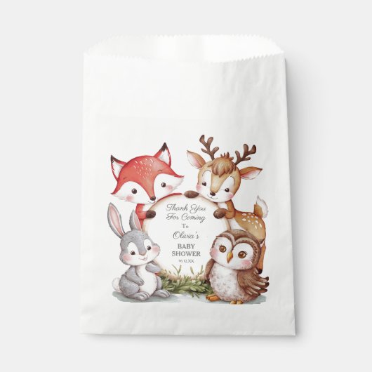 Sachets En Papier Bois Animaux mignons Baby shower Merci (Devant)