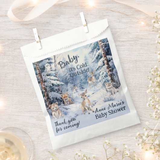 Sachets En Papier Bois Bébé Animaux Hiver Baby shower garçon (Coupé)