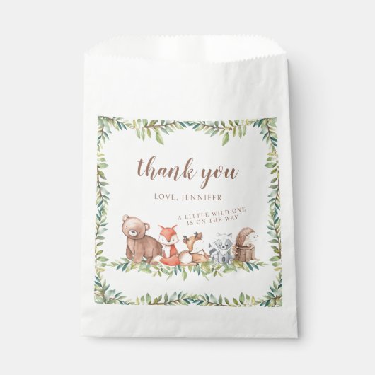 Sachets En Papier Bois forêt animaux bébé garçon douche (Devant)