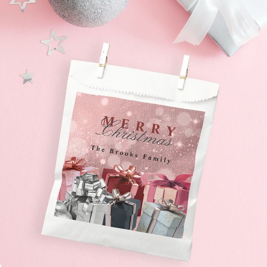 Sachets En Papier Boîtes-cadeaux élégantes rose et argent pour Noël
