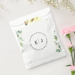 Sachets En Papier Boîtes de faveur de monogramme Chic de verdure