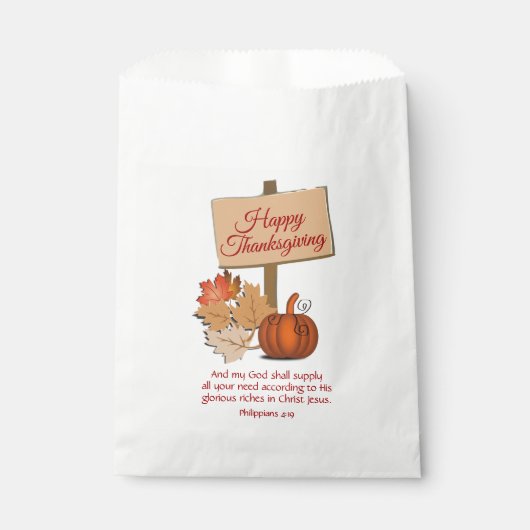 Sachets En Papier BON THANKSGIVING Philippiens 4:19 Écriture (Devant)