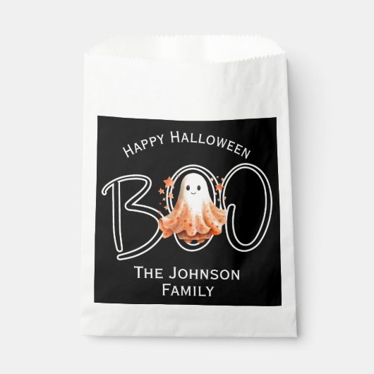 Sachets En Papier Boo Halloween Noir Nom moderne (Devant)