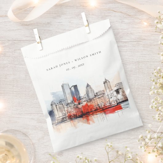 Sachets En Papier Boston Massachusetts City Scape Mariage d'aquarell (Coupé)